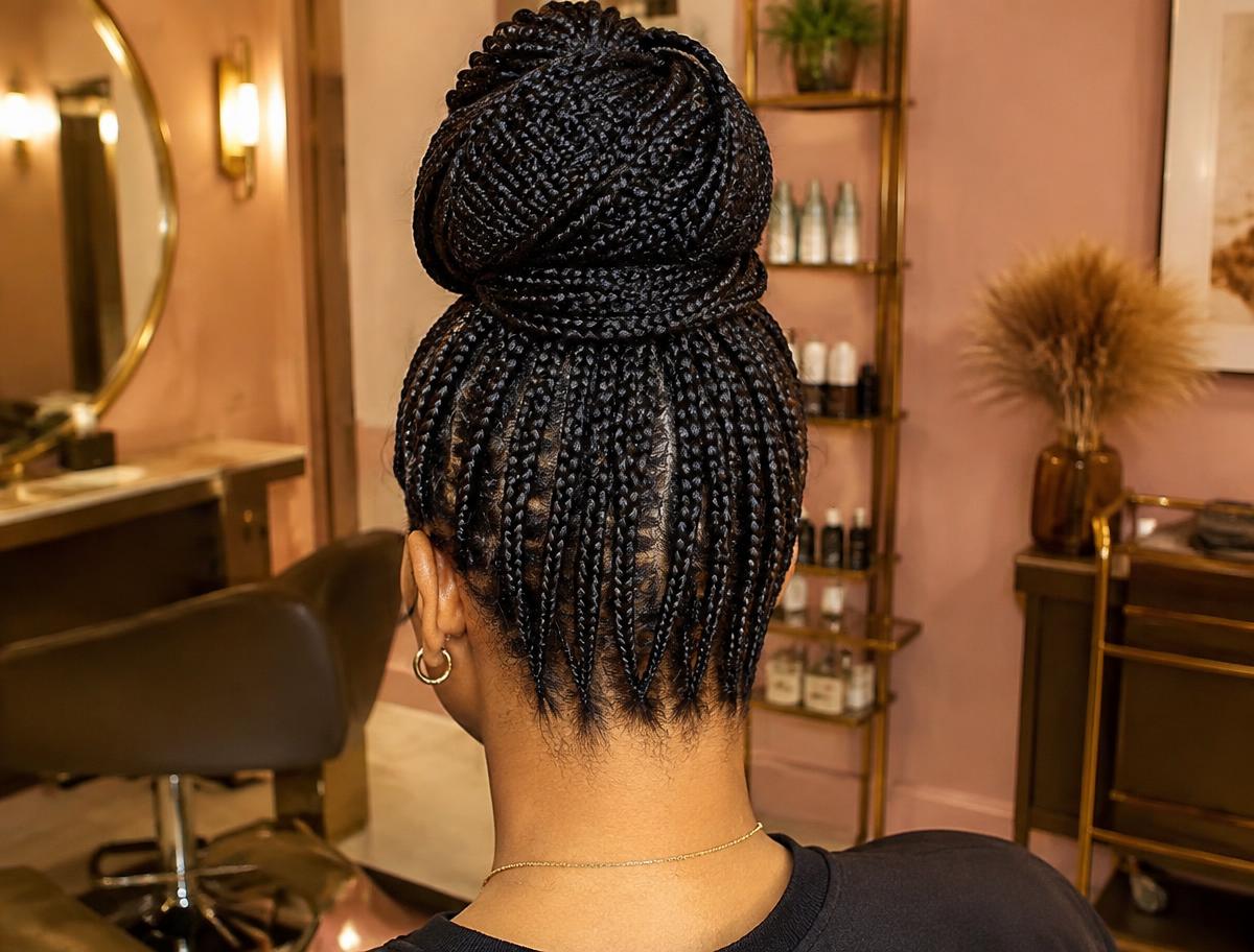 Knotless High Bun fictional sample style