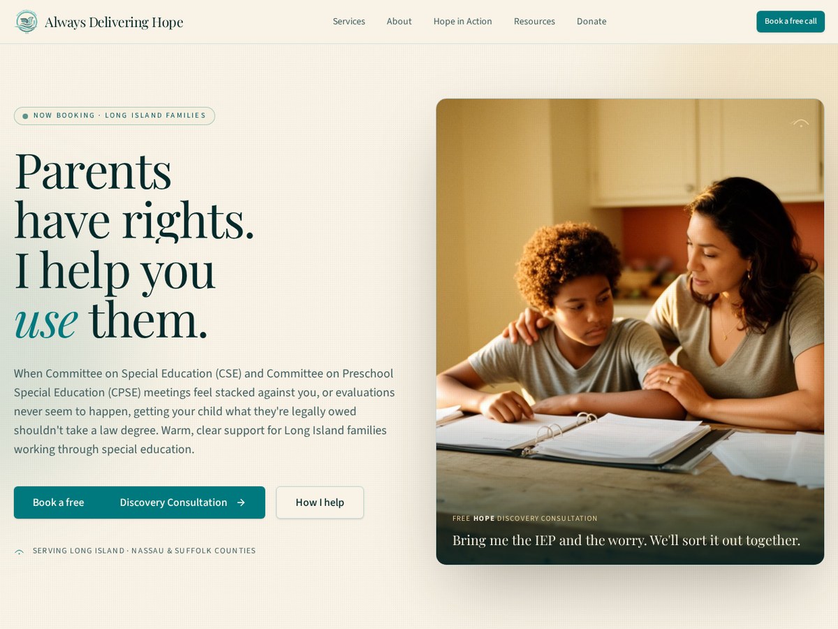 Always Delivering Hope website homepage